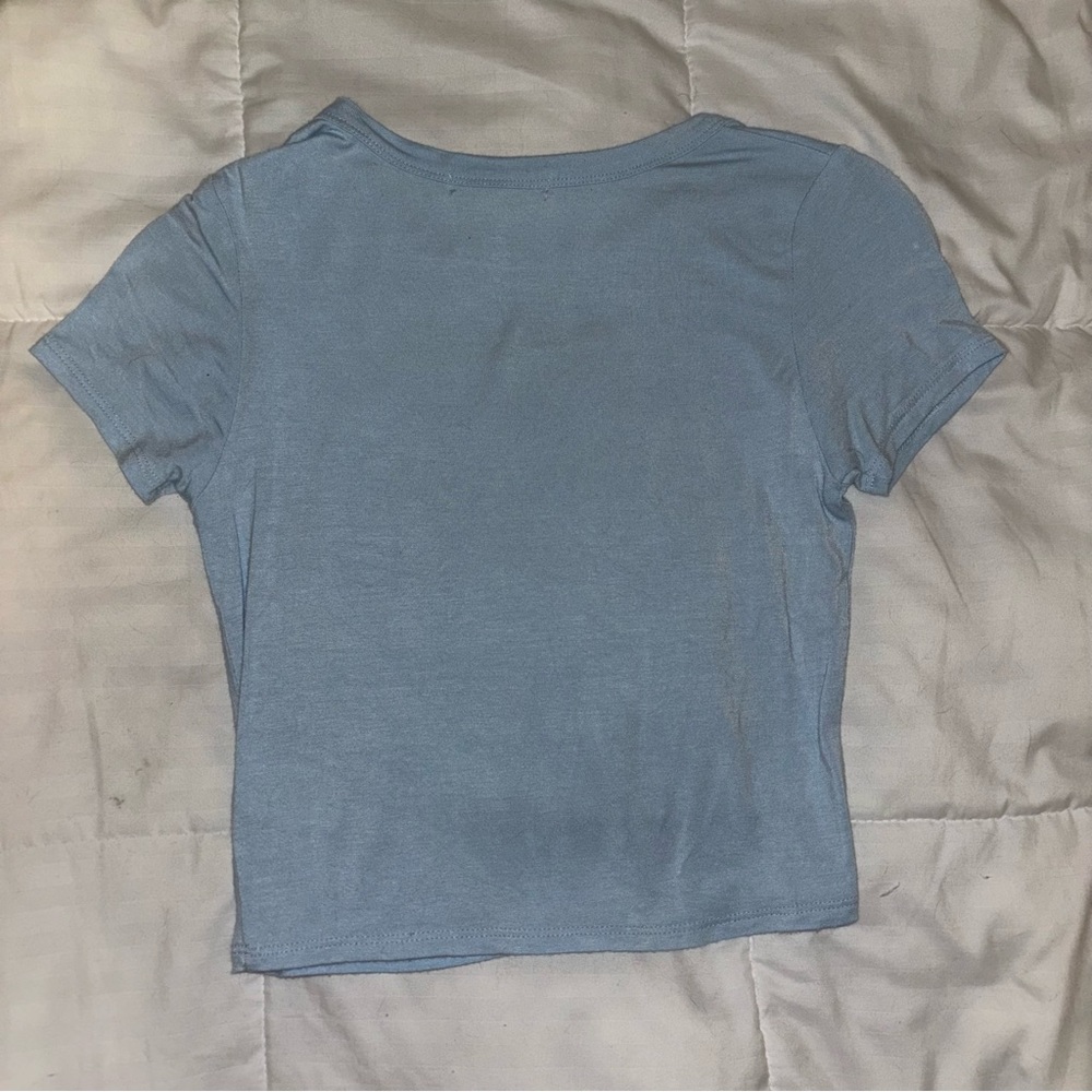 La Hearts Light Blue Crop Top with 'MAYBE. MAYBE NOT' Embroidery - Picture 3 of 3